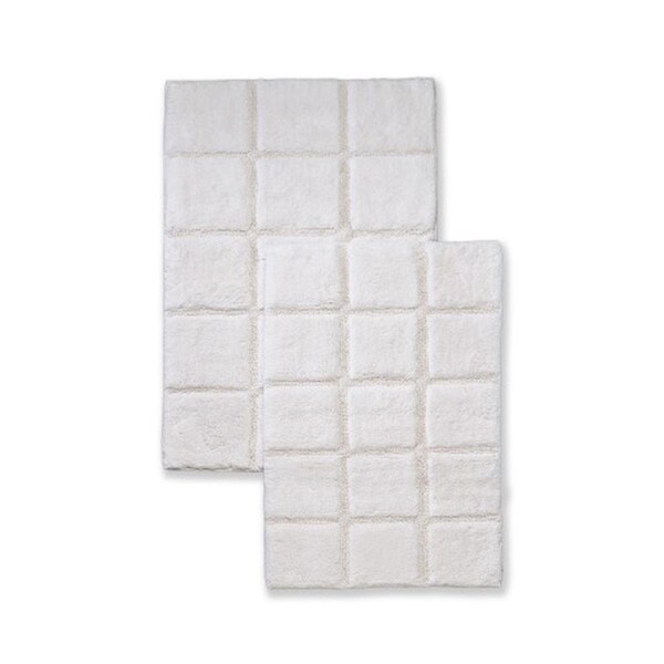 Superior Bath Rug Set Cotton Checkers - White- 2 Pieces, 2PK - BATHRUG-CH2PC-WH