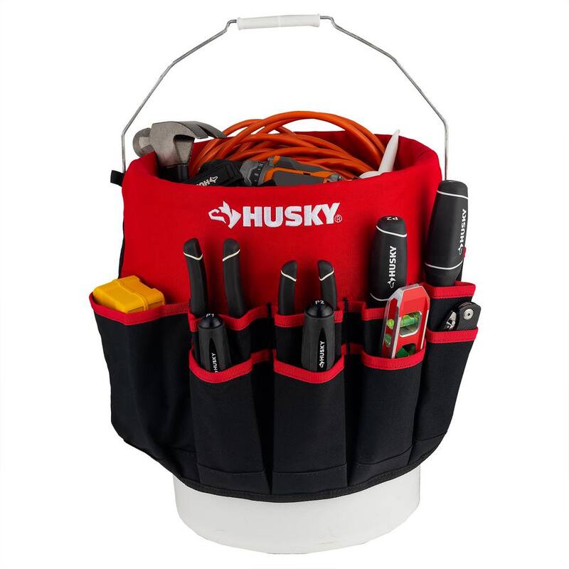 Husky 12 in. 30 Pocket Heavy Duty Bucket Jockey 5 Gallon In-Bucket Storage Tool Bag - HD10030-TH