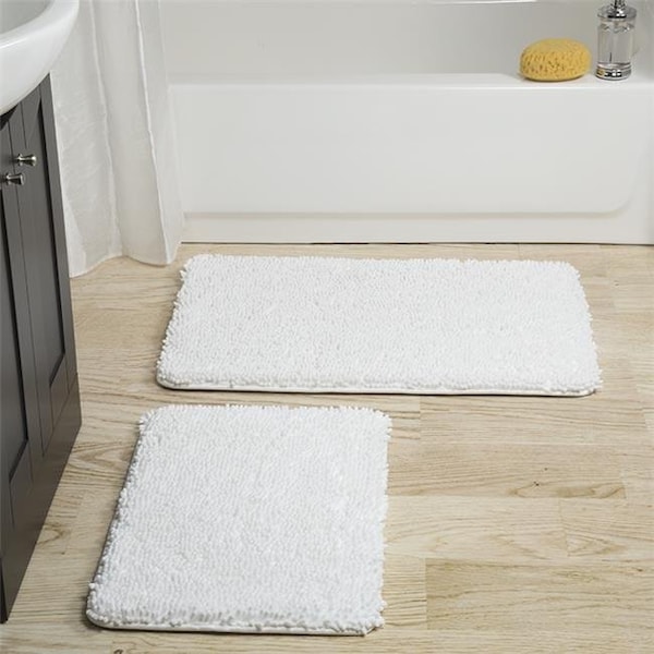 Lavish Home Lavish Home 67-18-W Memory Foam Shag Bath Mat; White - 2 Piece - 67-18-W