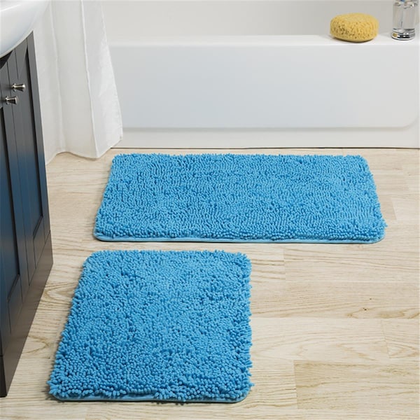 Lavish Home Memory Foam Shag Bath MatBlue - 2 Piece, 2PK - 67-18-B
