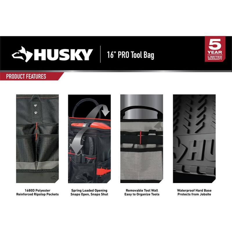 Husky Heavy-Duty 16 in. PRO Tool Bag - H-016-SLO