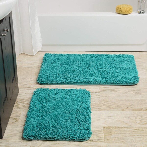 Bedford Home 2 Piece Memory Foam Shag Bath Mat Seafoam - 67A-99025