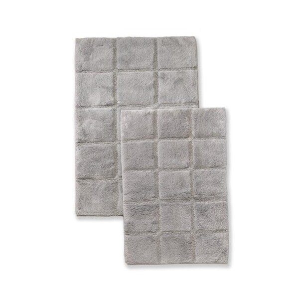 Superior Bath Rug Set Cotton Checkers - Silver- 2 Pieces, 2PK - BATHRUG-CH2PC-SV