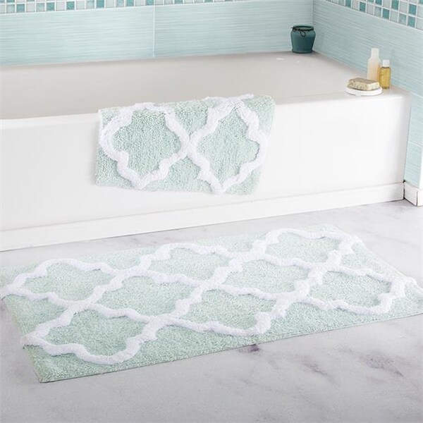 Lavish Home Lavish Home 67-0027-SF 100 Percent Cotton Trellis Bathroom Mat Set; Seafoam - 2 Piece - 67-0027-SF