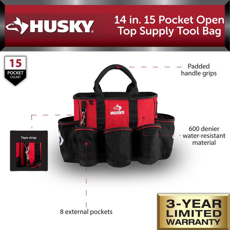 Husky 14 in. 15 Pocket Open Top Supply Tool Bag - HD60014-TH