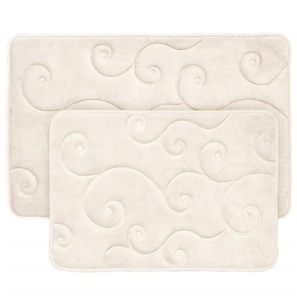 Bedford Home Bedford Home 67A-36765 2 Piece Memory Foam Bath Mat Set by Coral Fleece Embossed Pattern - Ivory - 67A-36765