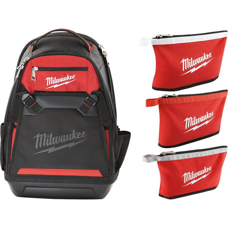 Milwaukee 10 in. Jobsite Backpack with 12 in. Zipper Tool Bag in Multi-Color (3-Pack) - 48-22-8200-48-22-8193