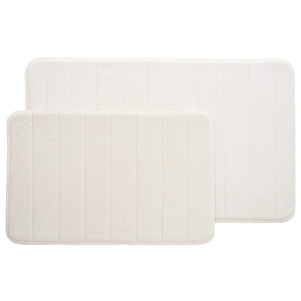 Bedford Home 2 Piece Memory Foam Striped Bath Mat, White - 67A-77422