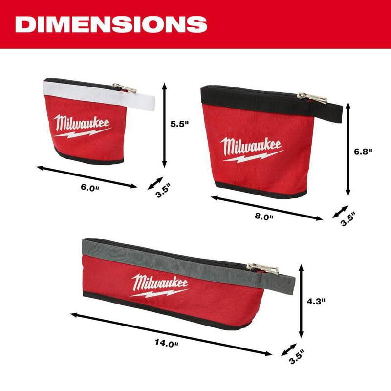 Milwaukee 14 in., 8 in. and 6 in. Multi-Size Zipper Tool Bags in Red (3-Pack) - 48-22-8183
