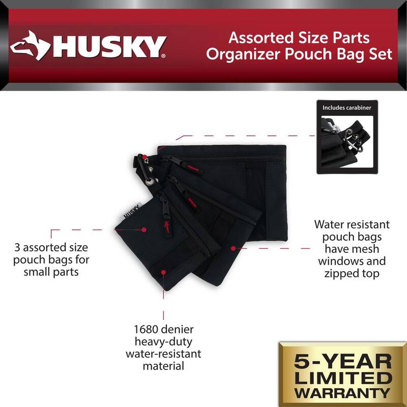 Husky Assorted Size Parts Organizer Pouch Bag Set - HD25200-TH
