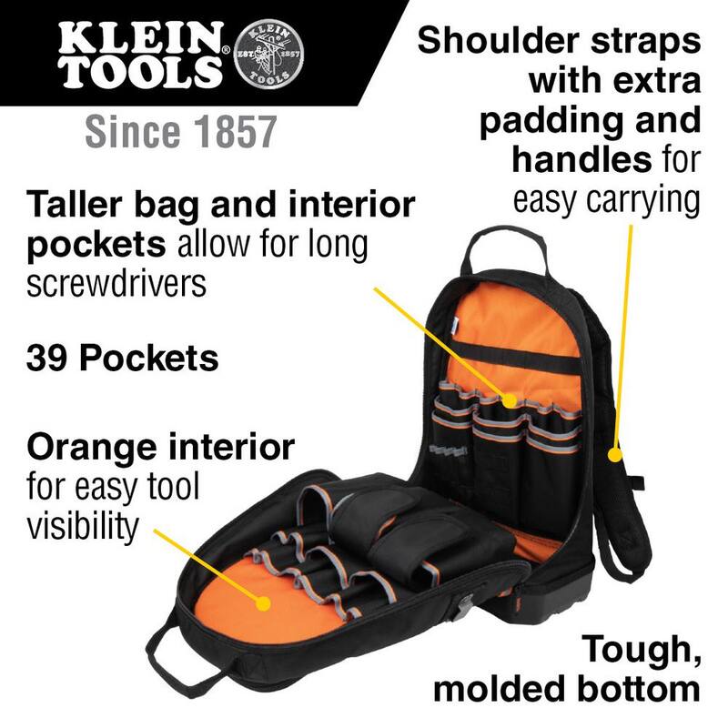 Klein Tools Tradesman Pro Tool Bag Backpack, 39 Pockets, Black, 14-Inch - 55421BP-14