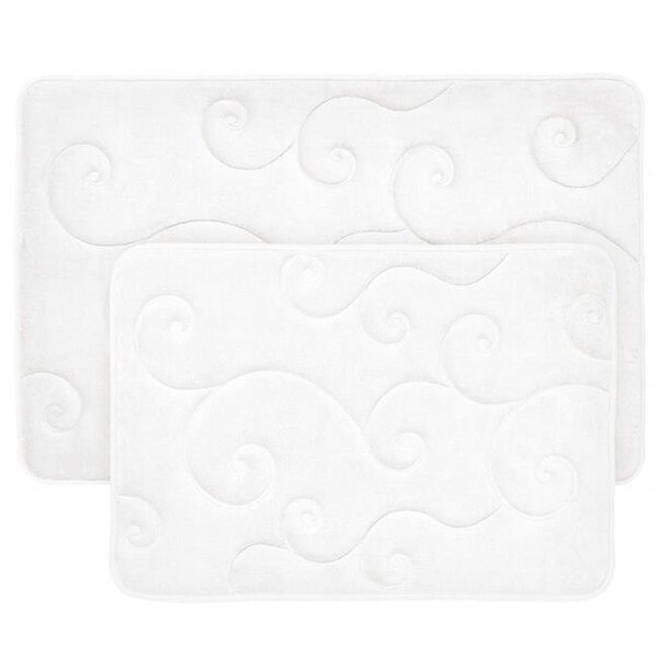 Bedford Home Bedford Home 67A-36802 2 Piece Memory Foam Bath Mat Set by Coral Fleece Embossed Pattern - White - 67A-36802