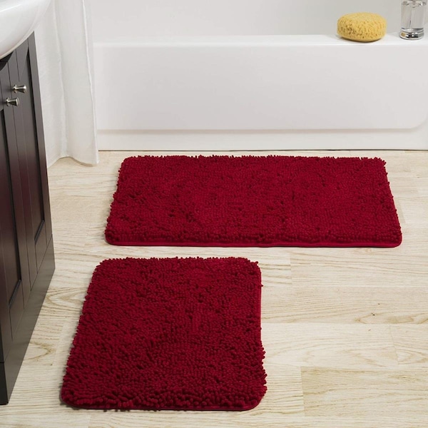 Bedford Home 2 Piece Memory Foam Shag Bath Mat Set Burgundy - 67A-99049