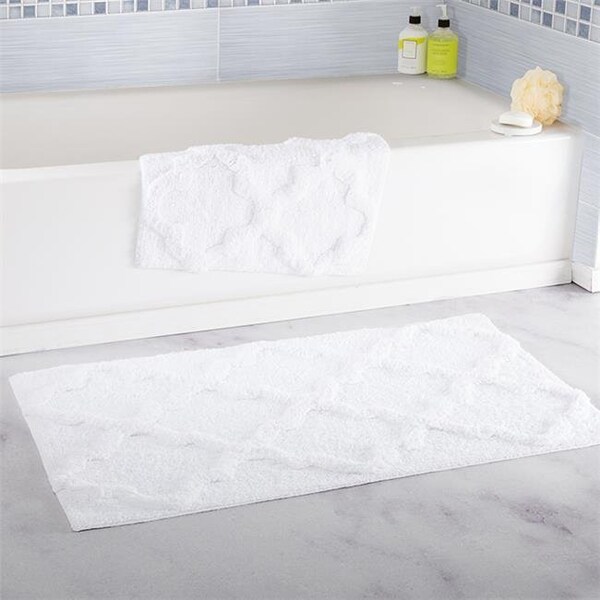 Lavish Home Lavish Home 67-0027-W 100 Percent Cotton Trellis Bathroom Mat Set; White - 2 Piece - 67-0027-W