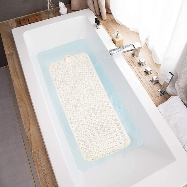 Espectaculo Beige Bath Mat, 40 x 16 Inch Extra Large No-Slip with Drain Holes - ES3276167