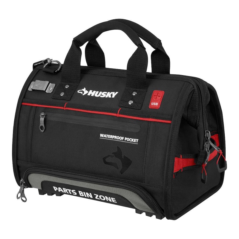 Husky 16 in. Large Mouth Tool Bag with Parts Bin Zone - 526-248