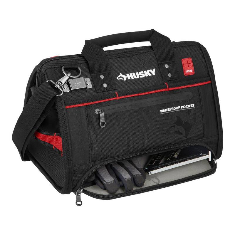 Husky 16 in. Large Mouth Tool Bag with Parts Bin Zone - 526-248
