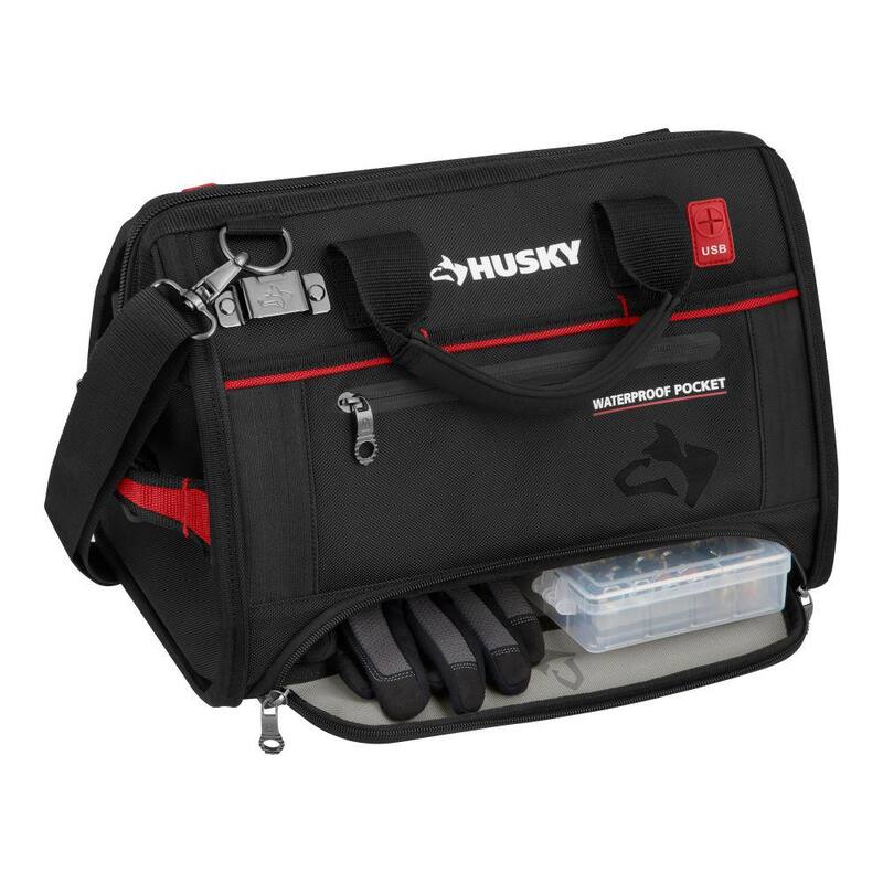 Husky 16 in. Large Mouth Tool Bag with Parts Bin Zone - 526-248