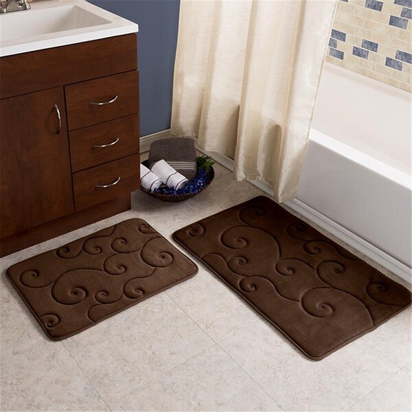 Lavish Home Coral Fleece Embossed Pattern Memory Foam Bath MatChocolate - 2 Piece, 2PK - 67-0034-C