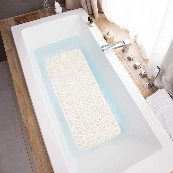 Wowmtn Beige Bath Mat, 40 x 16 Inch Extra Large No-Slip with Drain Holes - BEIGE_BE