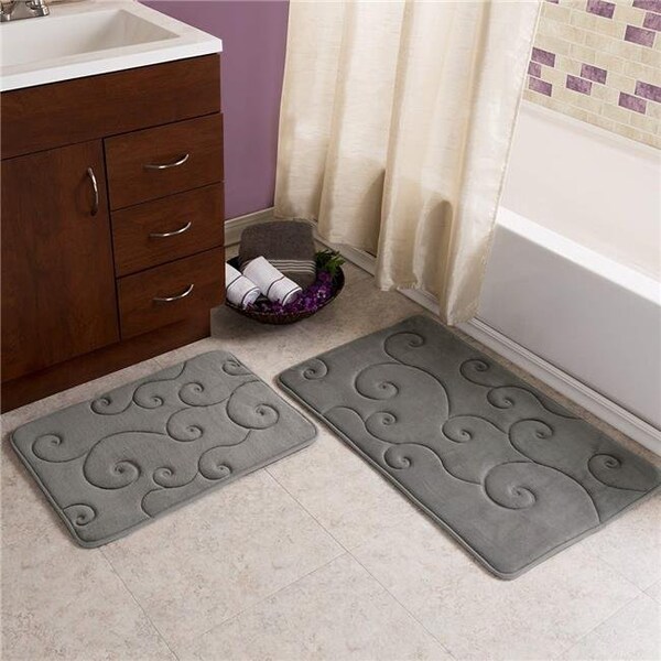 Bedford Home Bedford Home 67A-36789 2 Piece Memory Foam Bath Mat Set by Coral Fleece Embossed Pattern - Platinum - 67A-36789