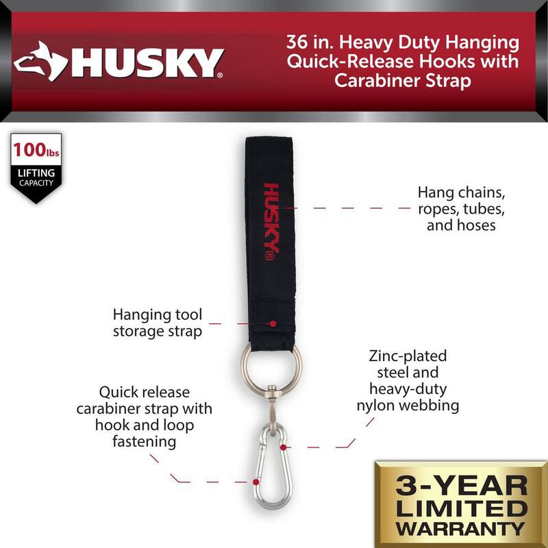 Husky 36 in. Heavy Duty Hanging Quick-Release Hooks with Carabiner Strap - HD00140-TH