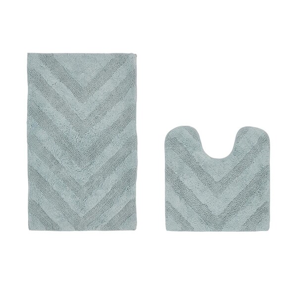 Better Trends Hugo Collection 100% Cotton 2 Piece Set 20' x 20', 21' x 34' Bath Rug Set in Blue - BAHG2PC2021BL