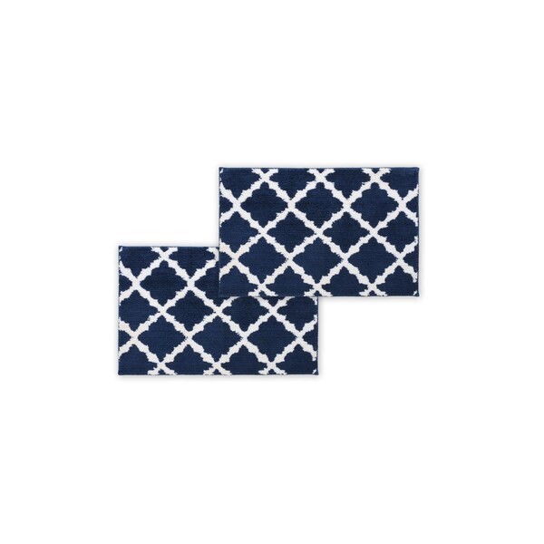 Bibb Home 20 x 32 in. Trellis Micro Shag Bath Rug, Navy, 2PK - 50452PKNAV