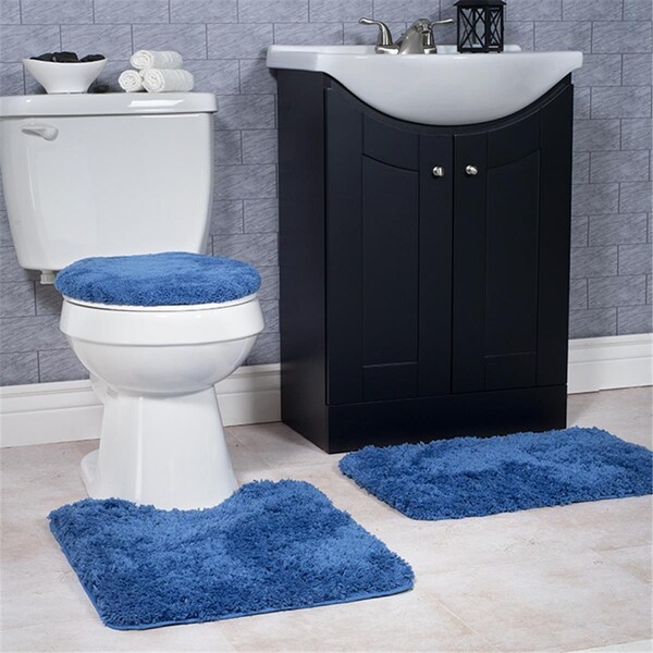 Lavish Home Lavish Home  Super Plush Non-Slip Bath Mat Rug Set, Navy - 3 Piece - 67-14-N