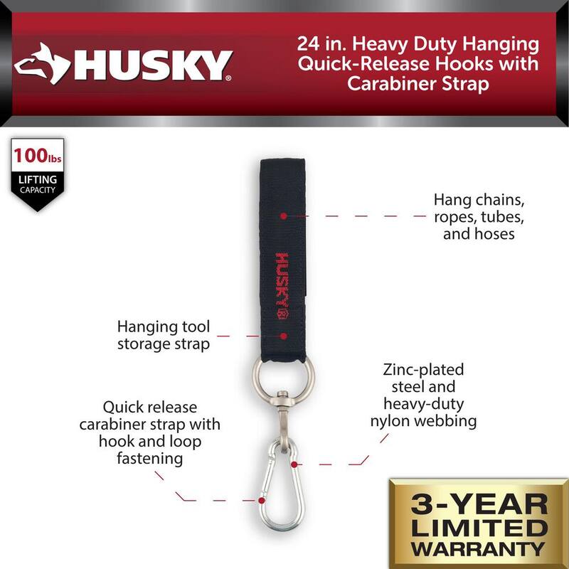 Husky 24 in. Heavy Duty Hanging Quick-Release Hooks with Carabiner Strap - HD00139-TH