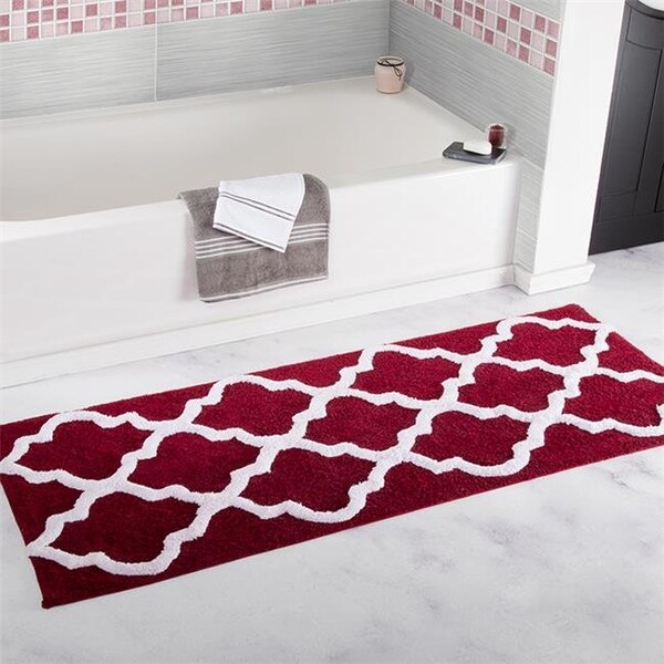Lavish Home Lavish Home 67-0029-BU 24 x 60 in. 100 Percent Cotton Trellis Bathroom Mat - Burgundy - 67-0029-BU