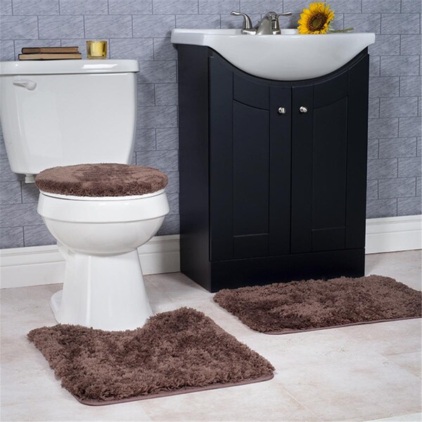 Lavish Home Lavish Home  Super Plush Non-Slip Bath Mat Rug Set, Chocolate - 3 Piece - 67-14-C