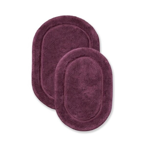 Superior Superior BATHRUG-OV2PC-PL Cotton Oval Bath Rug Set - Plum; 2 Pieces - BATHRUG-OV2PC-PL