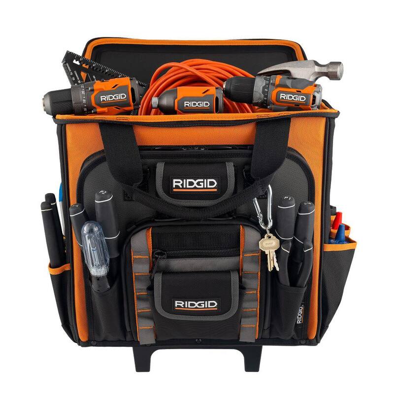 RIDGID 17 in. 64 Pocket Professional Grade Rolling Tool Bag - RD65016-TH