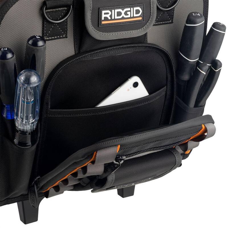 RIDGID 17 in. 64 Pocket Professional Grade Rolling Tool Bag - RD65016-TH
