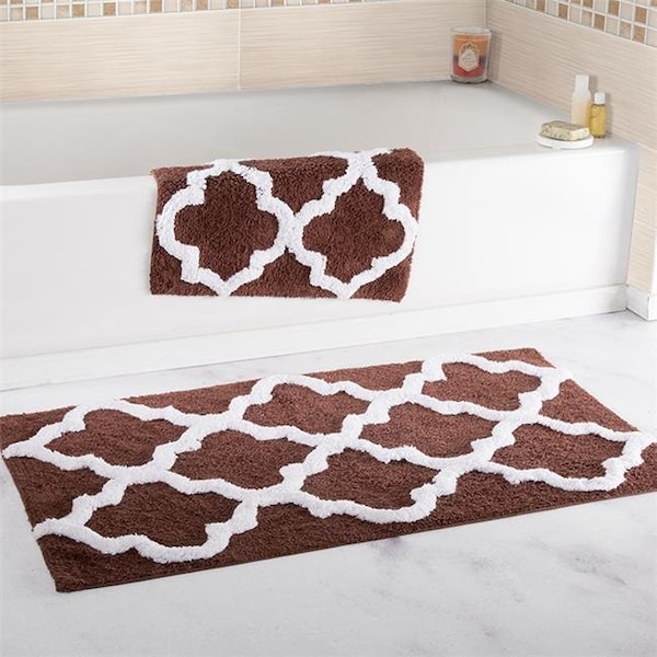 Lavish Home Lavish Home 67-0027-C 100 Percent Cotton Trellis Bathroom Mat Set; Chocolate - 2 Piece - 67-0027-C