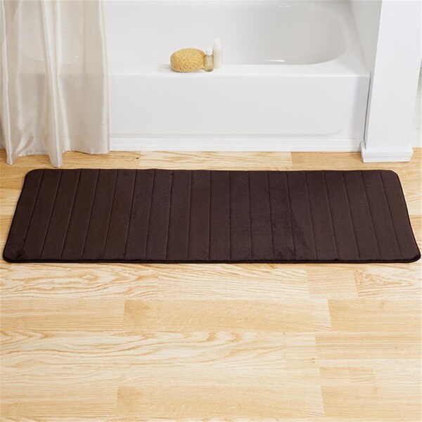 Daphnes Dinnette 60 x 24.25 x 0.62 in. Memory Foam Striped Extra Long Bath Mat - Chocolate - DA3850447