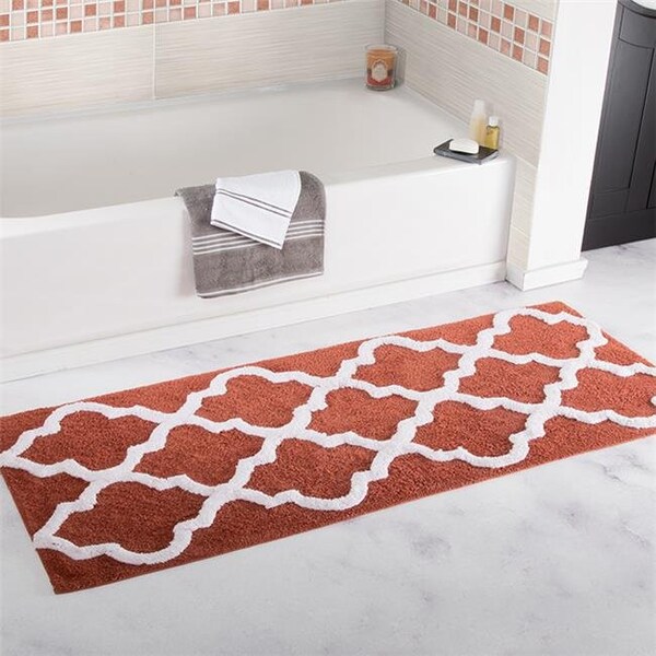 Lavish Home Lavish Home 67-0029-BR 24 x 60 in. 100 Percent Cotton Trellis Bathroom Mat - Brick - 67-0029-BR