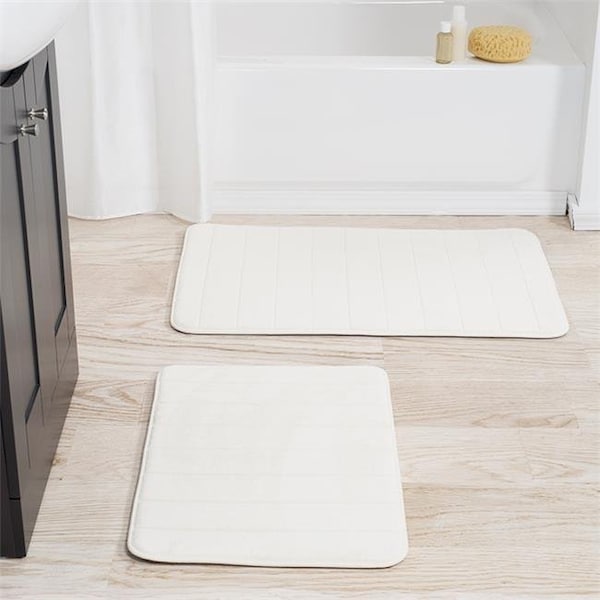 Lavish Home Lavish Home 67-16-W 2 Piece Memory Foam Striped Bath Mat Set - White - 67-16-W