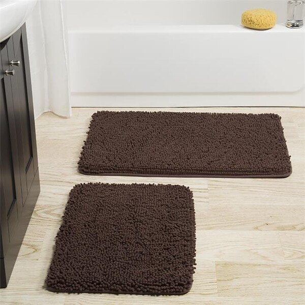 Lavish Home Lavish Home 67-18-C Memory Foam Shag Bath Mat; Chocolate - 2 Piece - 67-18-C