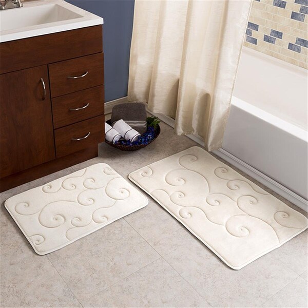 Lavish Home Lavish Home  Coral Fleece Embossed Pattern Memory Foam Bath Mat, Ivory - 2 Piece, 2PK - 67-0034-I