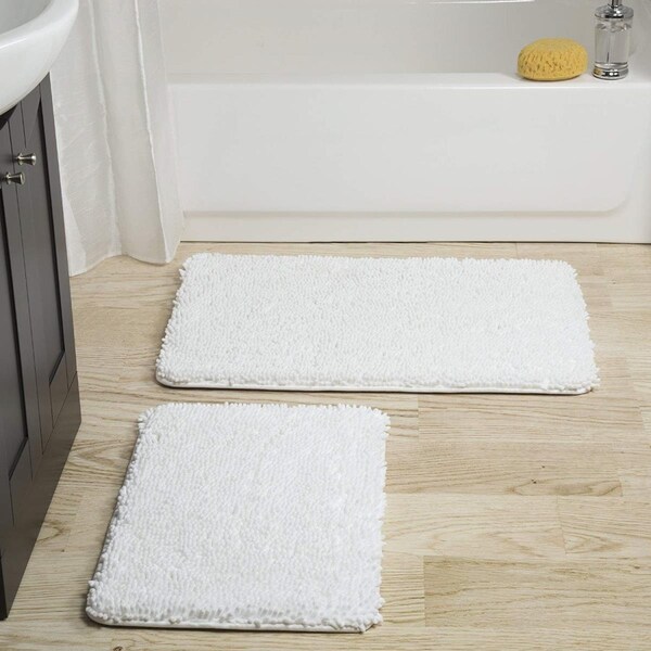 Bedford Home 2 Piece Memory Foam Shag Bath Mat White - 67A-99032
