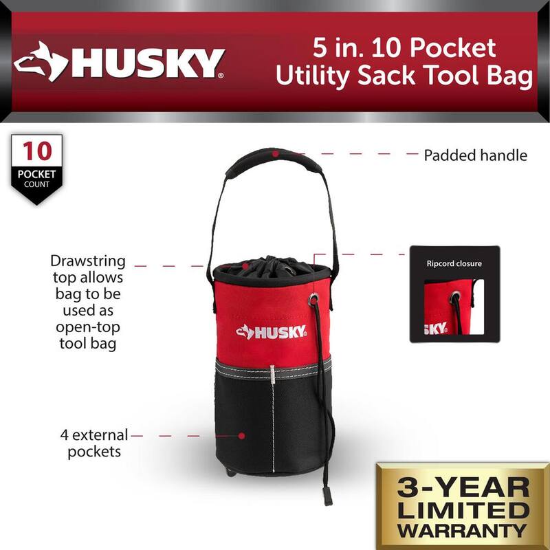 Husky 5 in. 10 Pocket Utility Sack Tool Bag - HD50200-TH