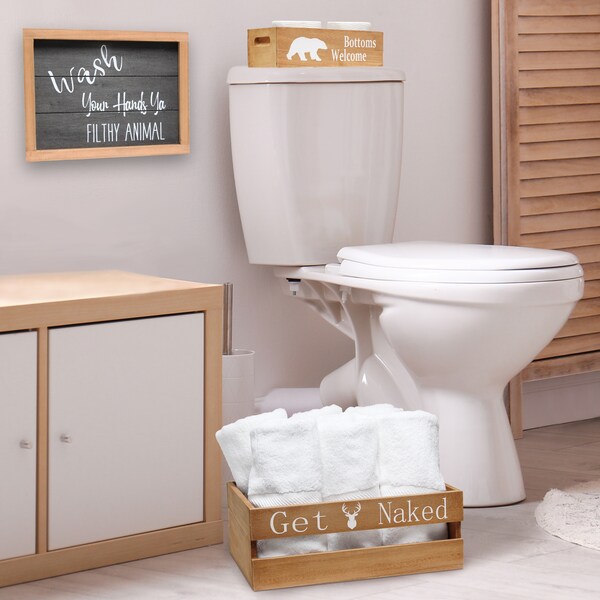 Elegant Designs Three Piece Decorative Wood Bathroom Set, Large, Cabin/Lodge/Rustic - HG3000-NCL