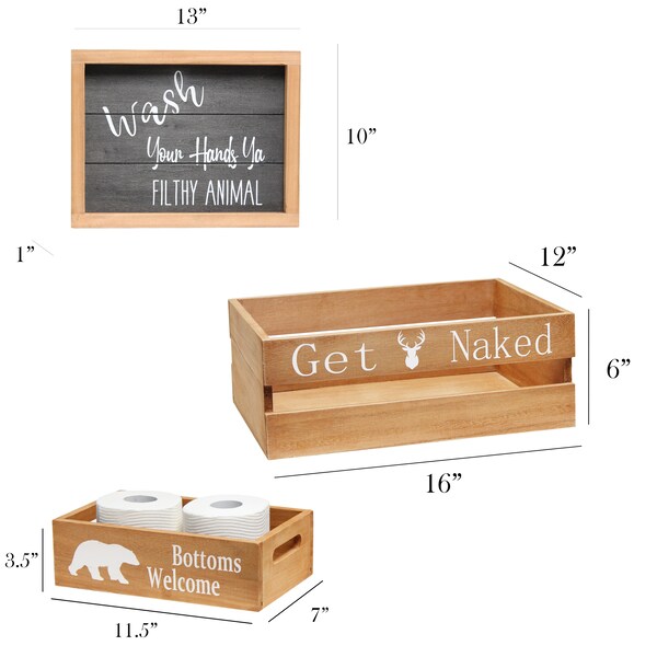 Elegant Designs Three Piece Decorative Wood Bathroom Set, Large, Cabin/Lodge/Rustic - HG3000-NCL