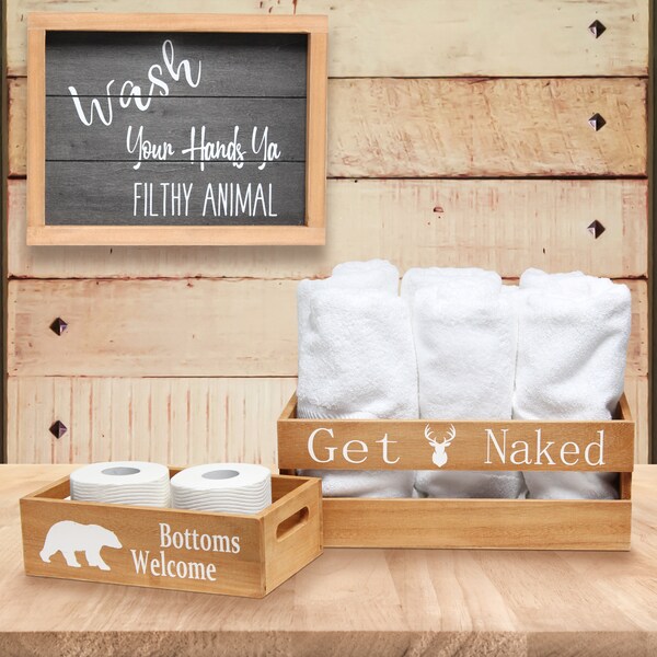 Elegant Designs Three Piece Decorative Wood Bathroom Set, Large, Cabin/Lodge/Rustic - HG3000-NCL