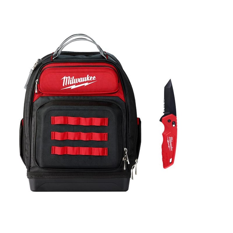 Milwaukee 15 in. Ultimate Jobsite Backpack with FASTBACK Stainless Steel Spring Assisted Folding Knife (2-Piece) - 48-22-8201-48-22-1530