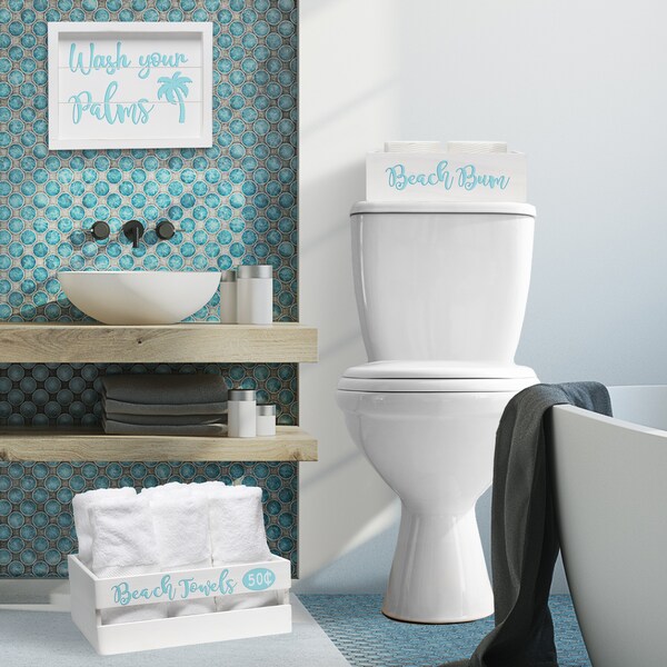 Elegant Designs Three Piece Decorative Wood Bathroom Set, Large, Coastal/Beach - HG3000-WBH