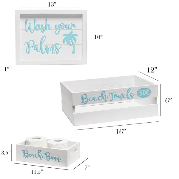 Elegant Designs Three Piece Decorative Wood Bathroom Set, Large, Coastal/Beach - HG3000-WBH