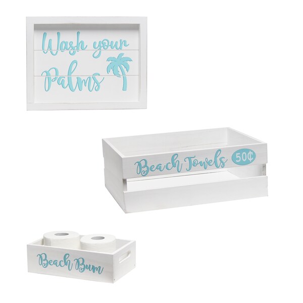 Elegant Designs Three Piece Decorative Wood Bathroom Set, Large, Coastal/Beach - HG3000-WBH